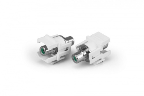Вставка формата Keystone Jack с проходным адаптером RCA (зеленый) D type ROHS белая, Hyperline KJ1-RCA/GN-D-WH | код 247035 | Hyperline