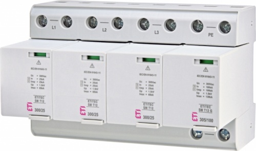 Ограничитель перенапряжения ETITEC SM T12 300/25 (3+1, 8p, TT, TN-S) | код 002440562 | ETI