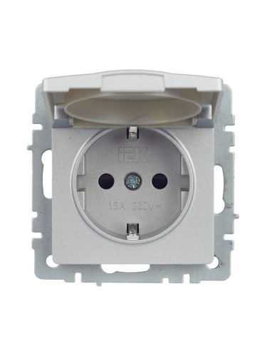 BRITE Розетка 1-местная с заземлением с защитными шторками и крышкой 16А IP44 РСбш10-3-44-БрА алюминий | код BR-R16-16-44-K47 | IEK фото 3