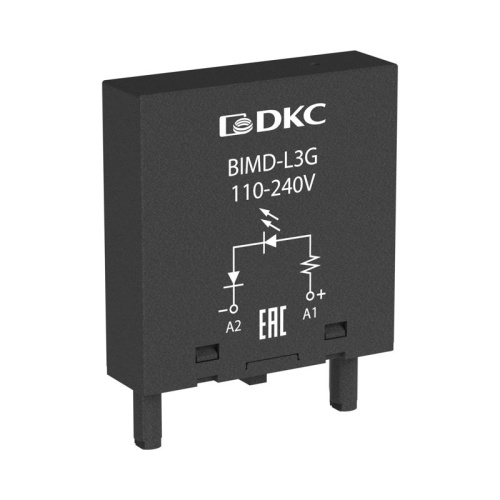 Модуль индикации и защиты, LED зелёный+Варистор (A1+), 24V AC/DC | код BIMD-LV1G | DKC