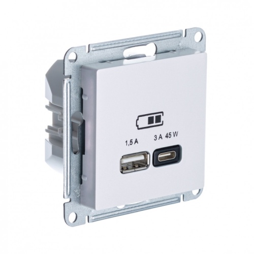 ATLASDESIGN USB РОЗЕТКА A + тип-C 45Вт высокоскор.заряд. QC,PD, механизм, ЖЕМЧУГ | код ATN000429 | Systeme Electric