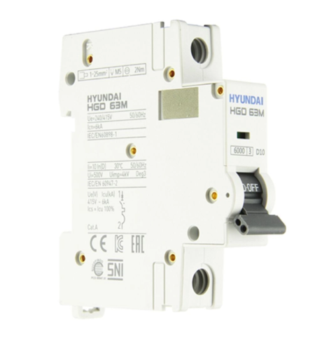 Автоматический выключатель HGD63-M 1PMDS0000C 00010 1 полюс, 10А, ток к.з. 6kA, хар-ка D (STANDARD) | код 13.04.000966 | HYUNDAI