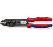 KNIPEX Пресс-клещи для резки и зачистки кабеля, опрессовки кабельных наконечников и штекеров, 3 гнезда, обжим кабельных наконечников с изолятором и кабельных соединителей: 0.5-6.0 мм? (AWG 20 - 10), j, обжим штекеров открытых неизолированных шир