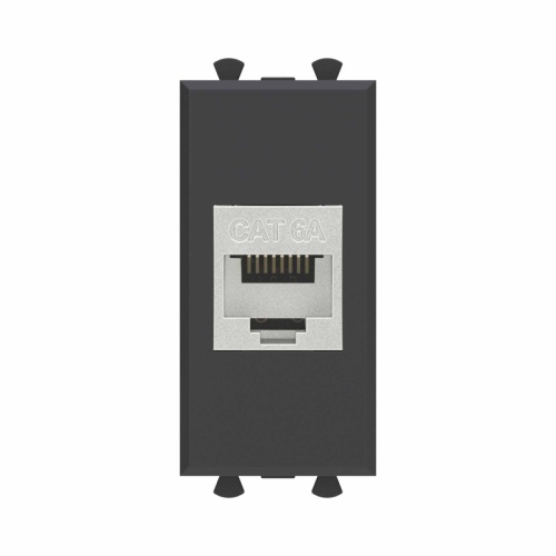 Компьютерная розетка RJ-45 без шторки модульная, кат.6А экранированная, Avanti, Черный матовый, 1 модуль | код 4412771 | DKC