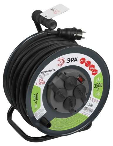Удлинитель на метал. катушке 4х50м с заземл. IP44 RMx-4es-3х2.5-50m-IP44(KG) КГ с выкл. | код. Б0052919 | Эра