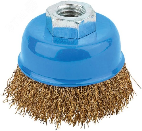 Кордщетка, тип ''чашка'', гайка М14, стальная латунированная волнистая проволока 125 мм | код 38944М | MOS