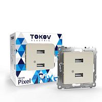 Розетка 2-м USB СП Pixel тип A+A 5В 1х2.1А 2х1.05А механизм беж. | код TKE-PX-2USB-C02 | TOKOV ELECTRIC