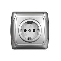 Розетка 1-м СП Маргарита 16А IP20 с заземл. серебр. UNIVersal | код М0028-S | Universal