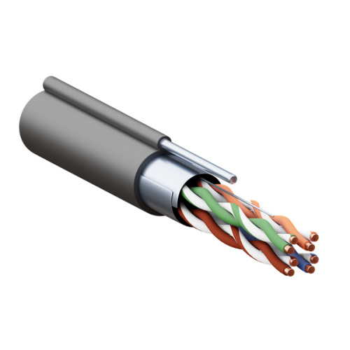 Кабель витая пара TERACOM PRO Cat.5E F/UTP 4 пары solid 24AWG с тросом сталь 1,2 мм оболочка LDPE цвет черный (катушка 305м) | код TRP-5EFTP-04PE-BK-OTW3 | EKF фото 2