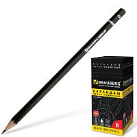 Карандаш чернографитный BRAUBERG, 1 шт., Touch line, В, без резинки, корпус черный, заточенный, 180622 | код 180622 | BRAUBERG