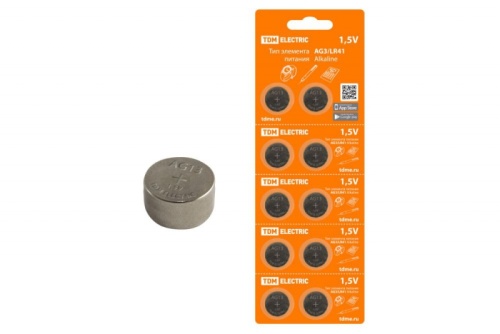 Элемент питания AG13/LR44 Alkaline 1,5V BP-10 TDM | код SQ1702-0044| TDM