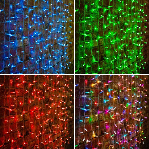 Гирлянда Светодиодный Дождь 2х1,5м, прозрачный провод, 230 В, диоды RGB, свечение с динамикой при приобретении контроллера 245-907 | код 245-309 | NEON-NIGHT