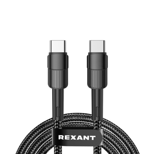 Кабель Type-C – Type-C, 5A, 100Вт, 2м, в черной нейлоновой оплетке REXANT | код 18-7073 | REXANT