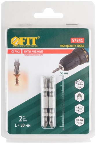 Биты кованые, сталь S2, двусторонние 50 мм PH2/РН2, Профи 2 шт., блистер | код 57541 | FIT фото 3