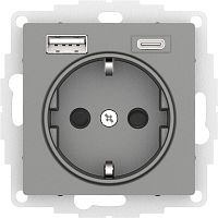 ATLASDESIGN РОЗЕТКА 16А c 2 USB A+C, 5В/2,4А/3,0А, 2х5В/1,5А, механизм, СТАЛЬ | код ATN000932 | Systeme Electric