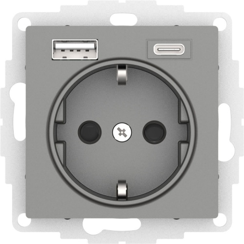 ATLASDESIGN РОЗЕТКА 16А c 2 USB A+C, 5В/2,4А/3,0А, 2х5В/1,5А, механизм, СТАЛЬ | код ATN000932 | Systeme Electric