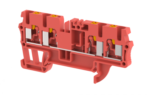 Клемма проходная PUSH-IN 2,5 мм2, на 4 подключения, красная PQ2.5-2X2-RED | код 3102060002 | Elmex