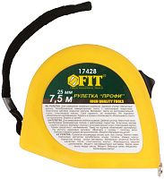 Рулетка Профи, калибр.лента, нейл.покр., магн.крючок, эласт.корпус черн-желт., двойн.стопор 7.5 м х 25 мм | код 17428 | FIT