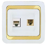 Розетка компьютерная + телефонная 2-м Mimoza кат.5E + TF евро стандарт Makel 12237