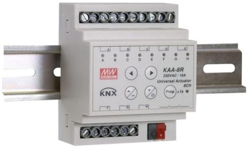 Универсальный актуатор KNX, 8 каналов, вх. напр. 21…31В, ток 10А на канал, -30…+45C, в корпусе 72?90?57мм на ДИН рейку | код KAA-8R-10 | MeanWell