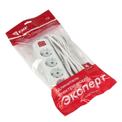 Удлинитель "Эксперт" 4 гнезда 2 метра 16А/3,5кВт с выключателем и заземлением ПВС 3х1 PROxima | код UBA16-310-4-02i | EKF фото 5