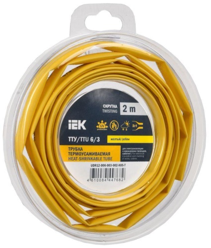 Трубка термоусадочная ТТУ нг-LS 6/3 желт. (уп.2м) | код UDR12-006-003-002-K05-T | IEK