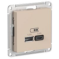 ATLASDESIGN USB РОЗЕТКА A+С, 5В/2,4А, 2х5В/1,2А, механизм, ПЕСОЧНЫЙ | код ATN001239 | Systeme Electric