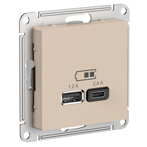 ATLASDESIGN USB РОЗЕТКА A+С, 5В/2,4А, 2х5В/1,2А, механизм, ПЕСОЧНЫЙ | код ATN001239 | Systeme Electric