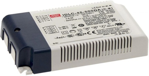 Источник питания AC-DC, 45.2Вт, вход 90…295В AC, 47…63Гц/125…417В DC, ККМ, выход 26…43В/1050мА, изоляция 3750В AC, в кожухе 120х75х25, -20…+80С (корпус), DALI димминг | код IDLC-45-1050DA | MeanWell