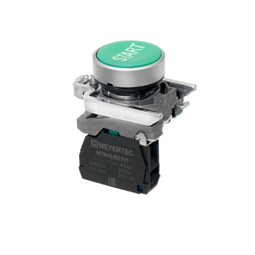 Кнопка плоская зеленая, маркировка START, 1NO, IP65, металл MTB4-BA31601 | код 137127 | MEYERTEC