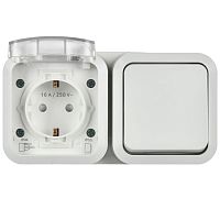 TORS Блок розетка + выключатель горизонтальный 16А IP55 TS342 белый IEK | код TS-G10-6-55-V-K01 | IEK