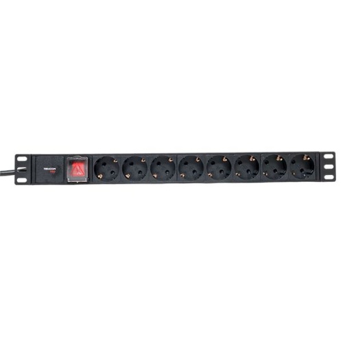 Блок розеток PDU TERACOM PRO 19'' 1U 16А/250В 8 розеток Schuko с выключателем шнур питания длиной 2 метра сечение 3x1.5 мм2 вилка Schuko корпус алюминий черный | код TRP-HPD-LS-16A-8SH-2MSH | EKF фото 3
