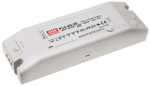 Источник питания AC-DC, 60Вт, вход 90…264В AC, 47…63Гц , 127...370В DC, ККМ, выход 24В (рег.23,5...26)/4А (рег. 1,875...2,575А), изоляция 3750В AC, в кожухе 181,5х62х35мм, -30…+50С | код PLC-60-24 | MeanWell