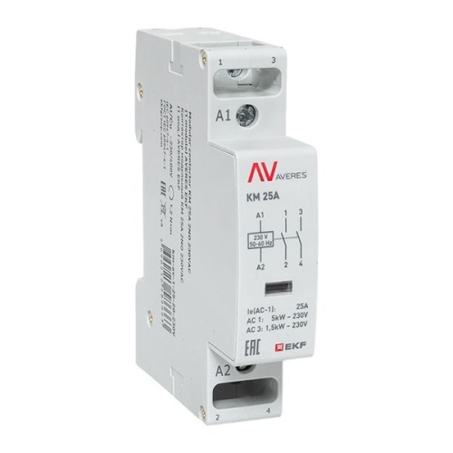 Контактор модульный КМ 25А 2NО 230VAC (1 мод.) AVERES EKF | код km-av-1-25-20-230V | EKF
