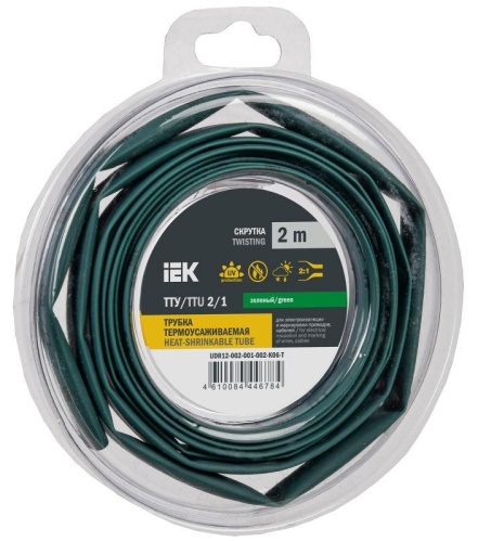 Трубка термоусадочная ТТУ нг-LS 2/1 зел. (уп.2м) | код UDR12-002-001-002-K06-T | IEK