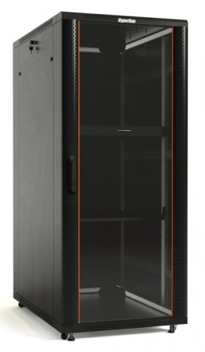 Шкаф напольный 19-дюймовый 42U 2055x600х1200 мм (ВхШхГ) передняя и задняя распашные перфорированные двери -0.75 ручка с замком крыша нового типа цвет черный (RAL 9004) (разобранный), Hyperline TTB-4262-DD-RAL9004 | код 396014 | Hyperline Се
