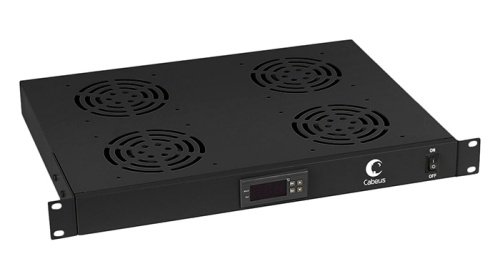 Cabeus JG03t-BK Модуль вентиляторный 19, 4 вентилятора, с цифровым термодатчиком, цвет черный (RAL 9004) | код 8616c | Cabeus