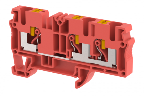 Клемма проходная PUSH-IN 6 мм2, на 3 подключения, красная PQ6-1X2-RED | код 3104050002 | Elmex