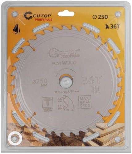 Диск пильный по дереву с тефлоновым покрытием 36Т, Profi plus, 250x1,8/2,6x32/30/25,4/20 мм | код 75-25036Т | FIT