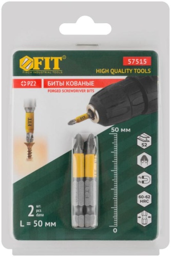 Биты кованые сталь S2 односторонние 50 мм PZ2 Профи 2 шт блистер | код 57515 | FIT фото 3