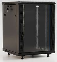 Шкаф настенный 19-дюймовый -19 22U 1086x600х600мм стеклянная дверь с перфорацией по бокам ручка с замком с возможностью установки на ножки цвет черный (RAL 9004) (разобранный), Hyperline TWB-FC-2266-GP-RAL9004 | код 395583 | Hyperline Серия