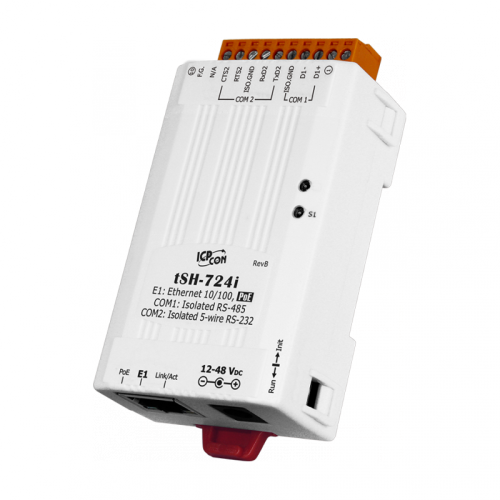 tSH-724i CR Tiny Serial Port Converter with PoE and 1 Isolated RS-232 and 1 Isolated 485 Ports (RoHS) | код 00-06123611 | ICP DAS