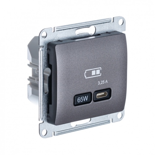 GLOSSA USB РОЗЕТКА тип-C 65Вт высокоскор.заряд. QC, PD, механизм, ГРАФИТ | код GSL001327 | Systeme Electric