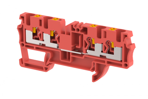 Клемма проходная PUSH-IN 4 мм2, на 4 подключения, красная PQ4-2x2-RED | код 3103060002 | Elmex