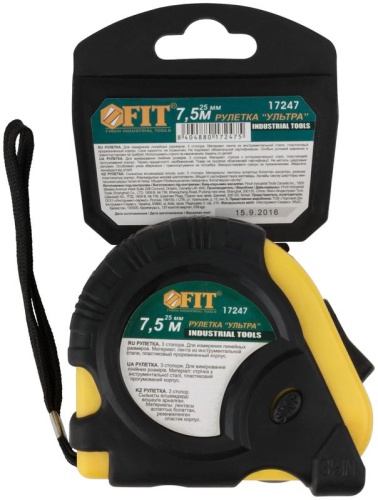 Рулетка прорезинен. корпус, тройной стопор ''Ультра'' 7.5 м x 25 мм | код 17247 | FIT фото 3