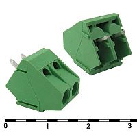Винтовой клеммный блок RUICHI DG103-5.08-2 на 2 клеммы M2.5, шаг 5.08 мм, угловой 45°, 6 А, 26-18 AWG | код 81106 | Ruichi