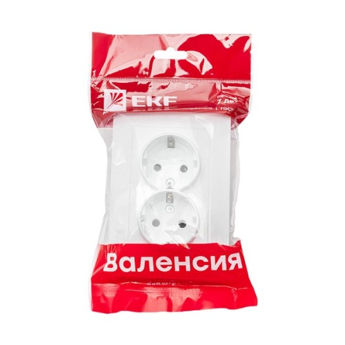 Валенсия розетка 2-местная с/з 16А белая с защ, штор, PROxima | код EWR16-128-10 | EKF фото 3