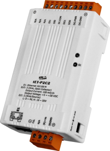 tET-P2C2 CR Tiny Ethernet module with 2-ch DI and 2-ch DO (NPN, Sink) (RoHS) | код 00-06074276 | ICP DAS