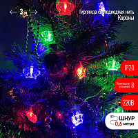 Гирлянда светодиодная "Нить Короны" 3м 20LED 8 режимов 220В IP20 мультиколор | Код. Б0041898 | ЭРА