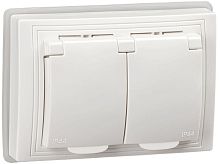 Розетка 2-местная KVARTA с заземлением с защитными шторками с крышкой 16А IP44 РСбш12-3-КБ-44 белая | код KV-R26-16-44-K01 | IEK
